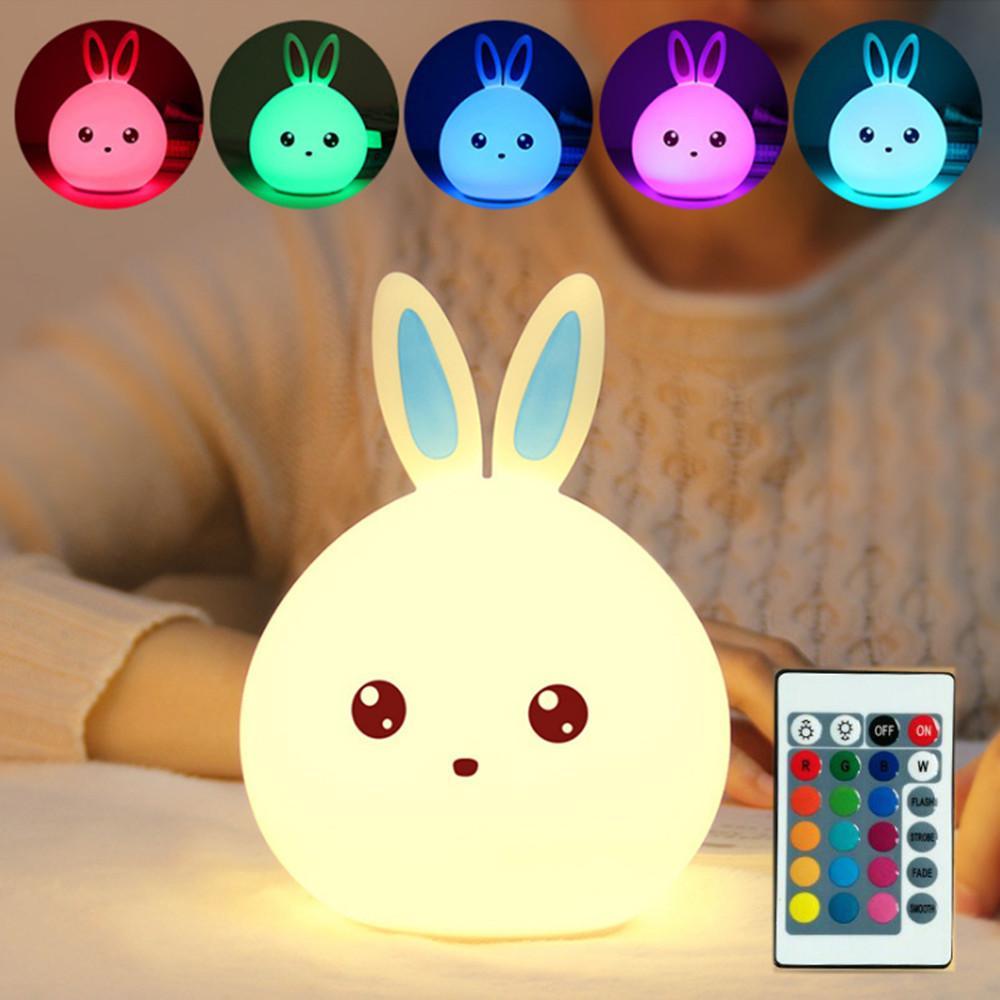 Tech Gimmicks Lighting LED Bunny Rabbit Night Light Bedside Lamp With Remote Control