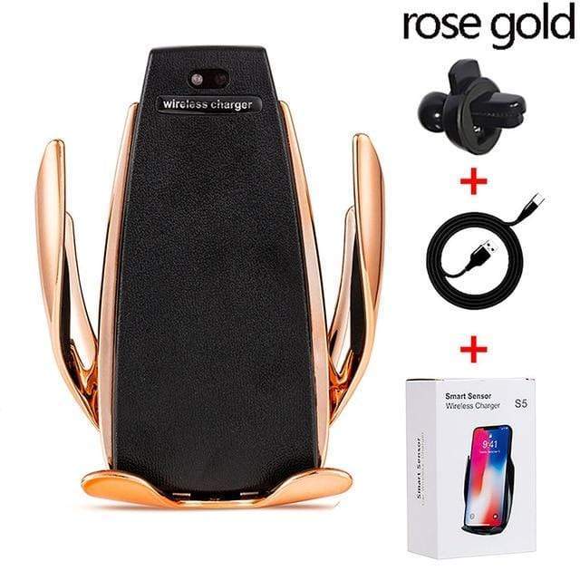 Tech Gimmicks Mobile Accessories Gold-A Automatic Clamping Car Phone Holder Wireless Charging Car charger Holder Mount Air Vent