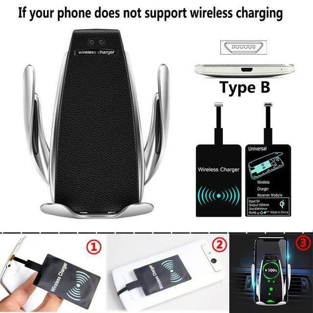 Tech Gimmicks Mobile Accessories Silver-Type B Automatic Clamping Car Phone Holder Wireless Charging Car charger Holder Mount Air Vent