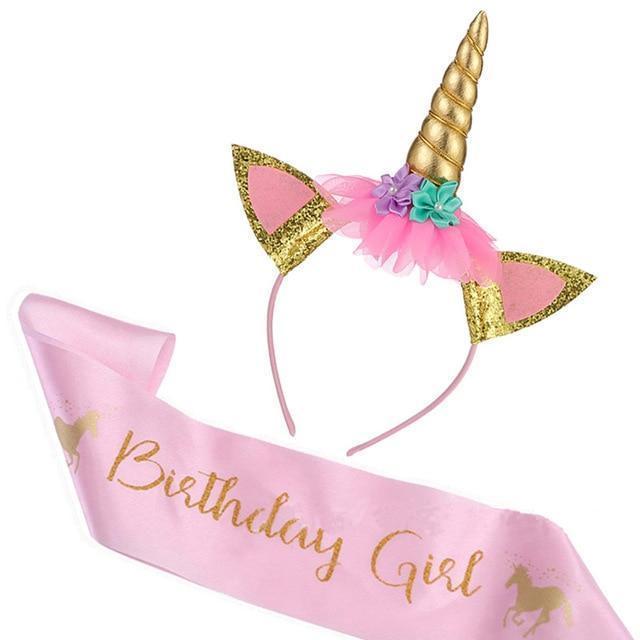 Tech Gimmicks party style 1 Unicorn Headband with Sash Satin Silk Sash Girl 1st One Year Birthday Party Decoration Unicorn Party Baby Shower Birthday Girl