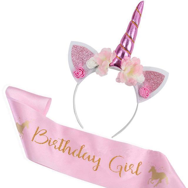 Tech Gimmicks party style 3 Unicorn Headband with Sash Satin Silk Sash Girl 1st One Year Birthday Party Decoration Unicorn Party Baby Shower Birthday Girl