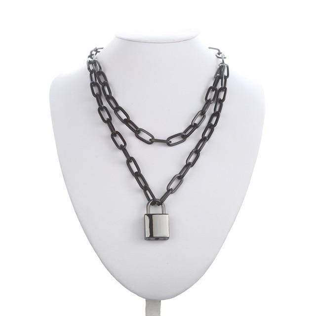 Tech Gimmicks Jewellery black Padlock Chain Necklace - Silver & Gold