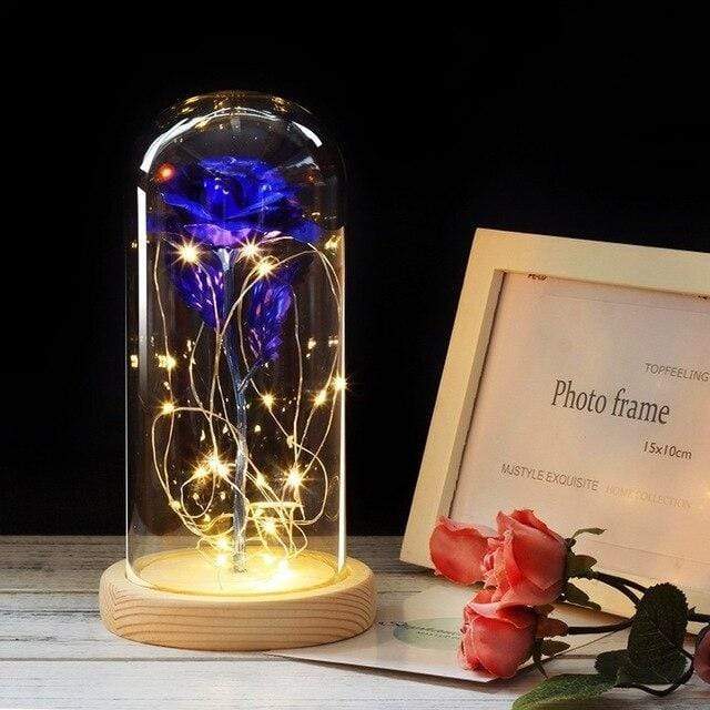 Tech Gimmicks Lighting Blue Enchanted Beauty And Beast Rose In Glass LED