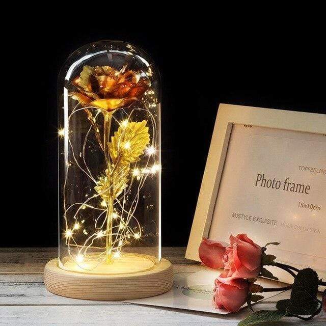 Tech Gimmicks Lighting Gold Enchanted Beauty And Beast Rose In Glass LED