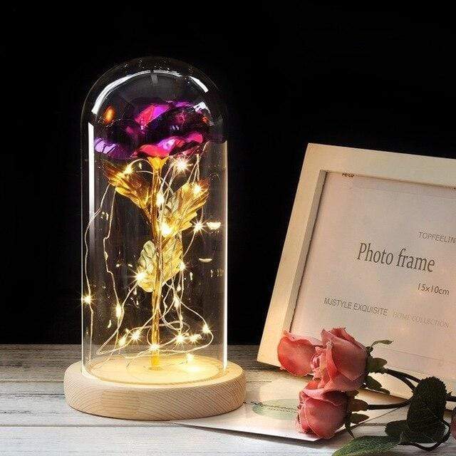 Tech Gimmicks Lighting Purple Enchanted Beauty And Beast Rose In Glass LED