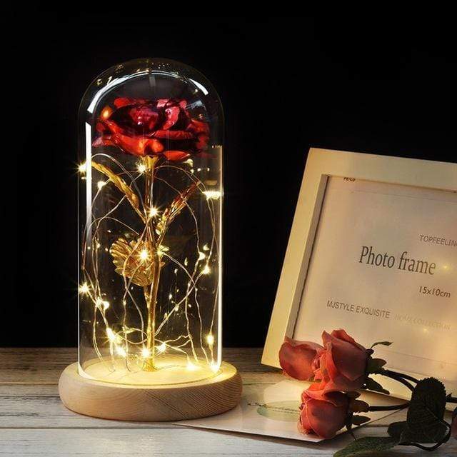 Tech Gimmicks Lighting Red Enchanted Beauty And Beast Rose In Glass LED